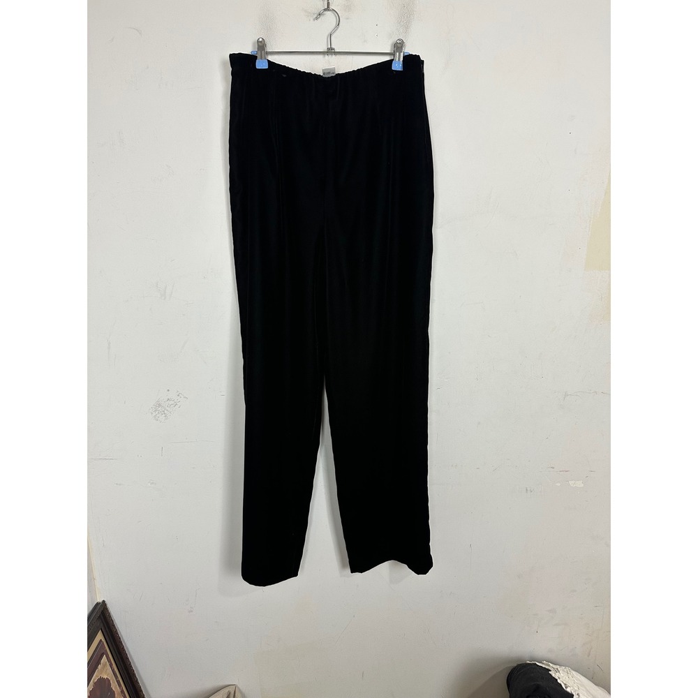 Talbots Womens 14 Black Velvet Straight Leg Pants Side Zip Lined Dress Trousers